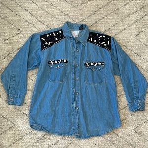Vintage rhinestone front button shirt